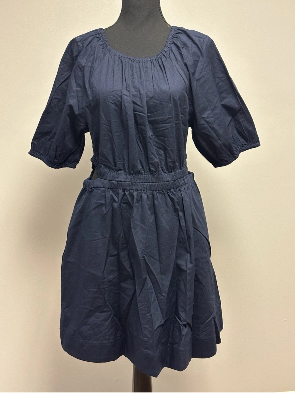 NWOT Old Navy Waist Puff Sleeve Cotton Poplin Side Cutout Mini Dress Womens M